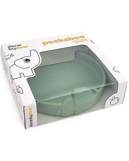 Done By Deer Piatto Anti-Scivolo in Silicone Alimentare -Peekaboo -Elphee - Verde Piatti e Scodelle