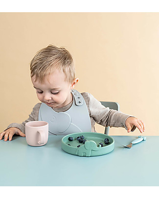 Done By Deer Piatto Anti-Scivolo in Silicone Alimentare -Peekaboo -Elphee - Verde Set Pappa