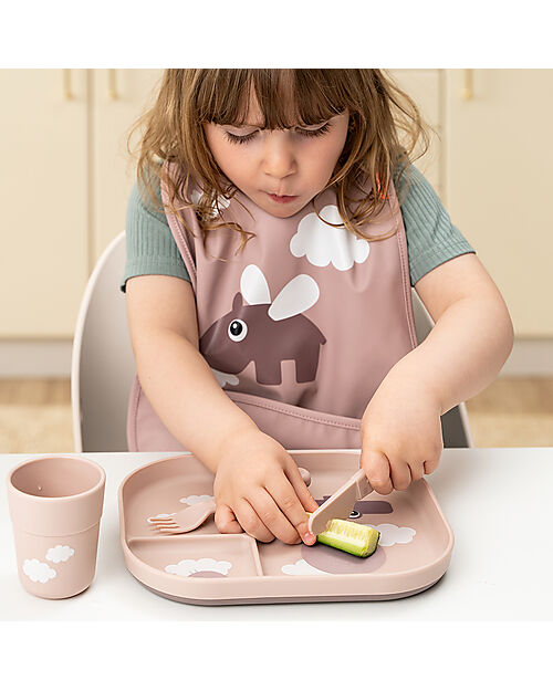 Done By Deer Piatto con Scomparti Foodie - Happy Clouds Cipria - 100% PP Alimentare Piatti e Scodelle