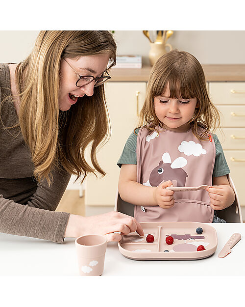 Done By Deer Piatto con Scomparti Foodie - Happy Clouds Cipria - 100% PP Alimentare Piatti e Scodelle