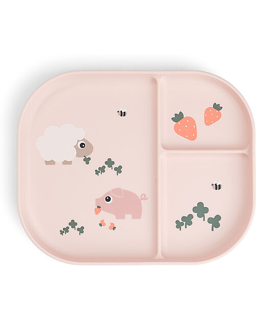 Done By Deer Piatto con Scomparti Tiny Farm - Cipria - 100% PP Alimentare Piatti e Scodelle