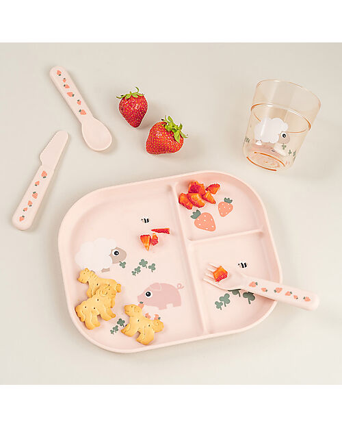 Done By Deer Piatto con Scomparti Tiny Farm - Cipria - 100% PP Alimentare Piatti e Scodelle