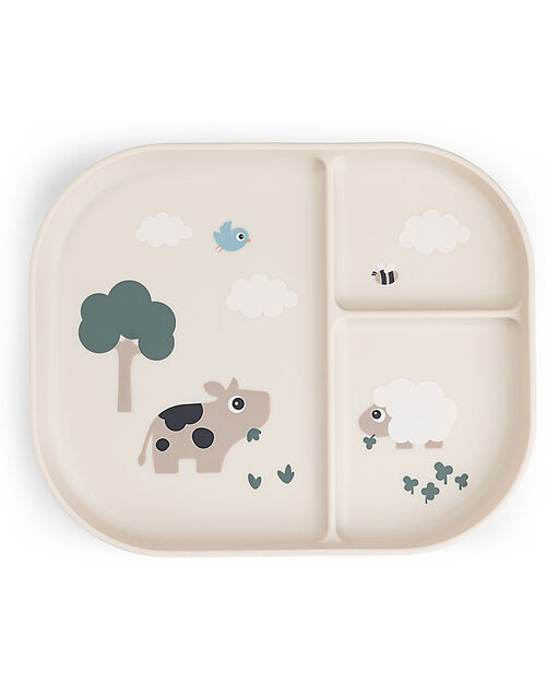 Done By Deer Piatto con Scomparti Tiny Farm - Sabbia - 100% PP Alimentare Piatti e Scodelle