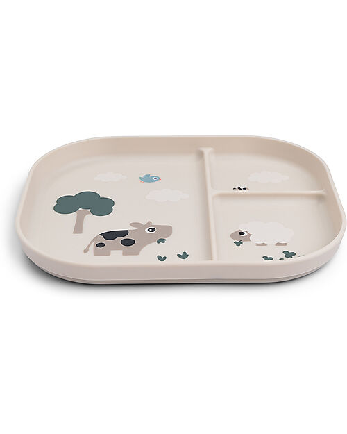 Done By Deer Piatto con Scomparti Tiny Farm - Sabbia - 100% PP Alimentare Piatti e Scodelle