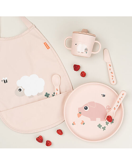 Done By Deer Piatto Piano Tiny Farm - Cipria - Base Antiscivolo Piatti e Scodelle