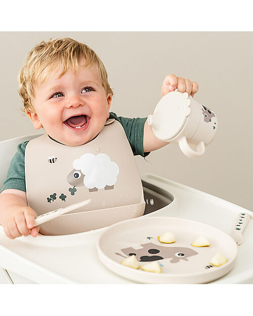 Done By Deer Piatto Piano Tiny Farm - Sabbia - Base Antiscivolo Piatti e Scodelle