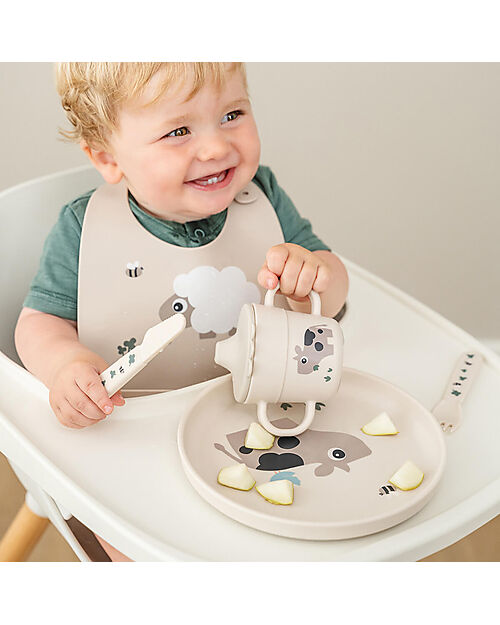 Done By Deer Piatto Piano Tiny Farm - Sabbia - Base Antiscivolo Piatti e Scodelle