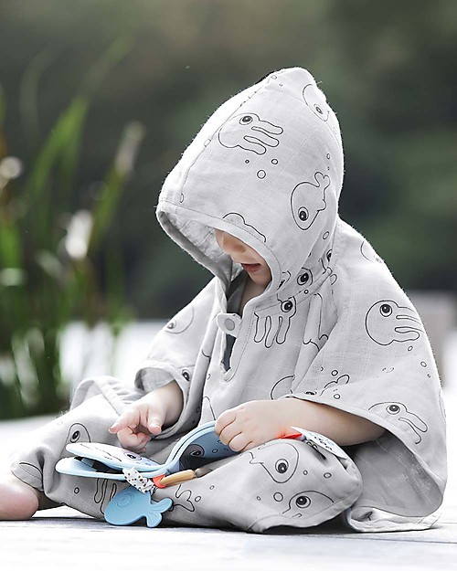 Done By Deer Poncho da Bagno Sea Friends - Grigio - 50 cm - 100% cotone Accappatoi e Asciugamani