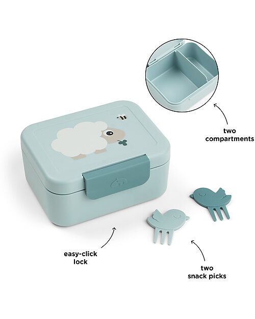 Done By Deer Portapranzo con Divisorio - Tiny Farm - Blu - 13 x 11 x 6 cm - 100% PP Alimentare Porta Merenda