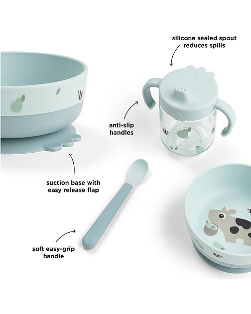 Done By Deer Portapranzo con Divisorio - Tiny Farm - Blu - 13 x 11 x 6 cm - 100% PP Alimentare Porta Merenda