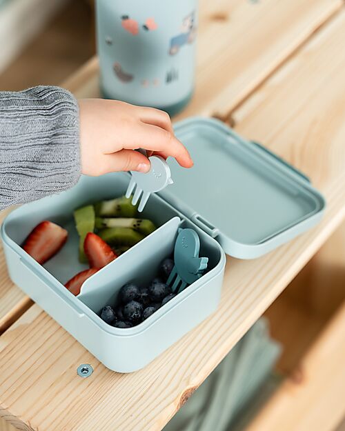 Done By Deer Portapranzo con Divisorio - Tiny Farm - Blu - 13 x 11 x 6 cm - 100% PP Alimentare Porta Merenda