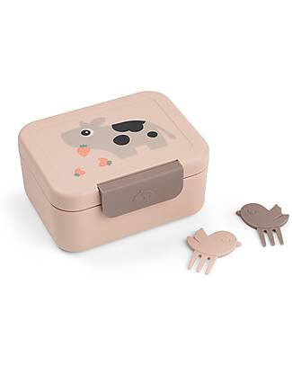 Done By Deer Portapranzo con Divisorio - Tiny Farm - Cipria - 13 x 11 x 6 cm - 100% PP Alimentare Porta Merenda