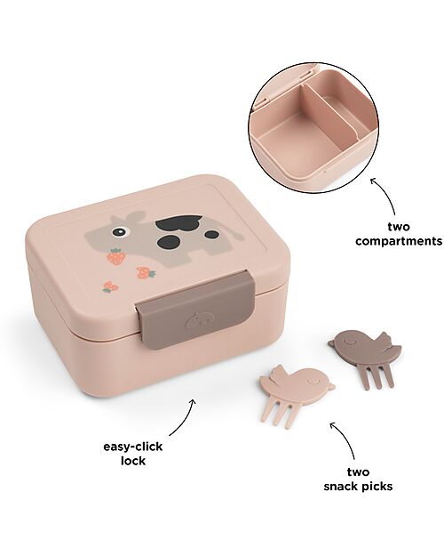 Done By Deer Portapranzo con Divisorio - Tiny Farm - Cipria - 13 x 11 x 6 cm - 100% PP Alimentare Porta Merenda