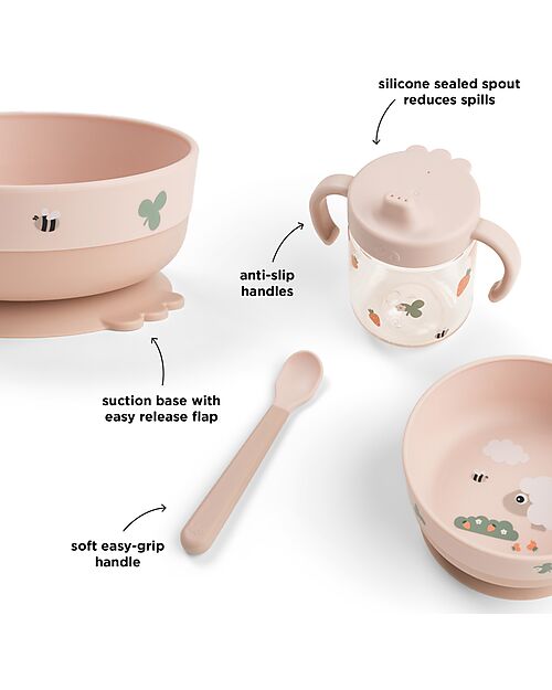 Done By Deer Portapranzo con Divisorio - Tiny Farm - Cipria - 13 x 11 x 6 cm - 100% PP Alimentare Porta Merenda