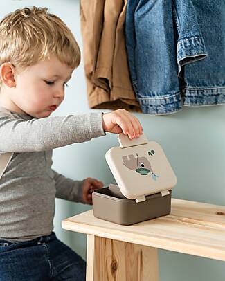 Done By Deer Portapranzo con Divisorio - Tiny Trails - Sabbia - 13 x 11 x 6 cm - 100% PP Alimentare Porta Merenda