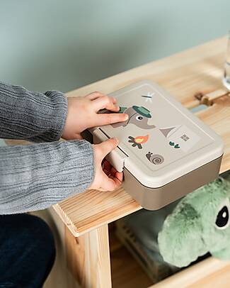 Done By Deer Portapranzo con Divisorio - Tiny Trails - Sabbia - 17,5 x 13 x 6,5 cm - 100% PP Alimentare Porta Merenda