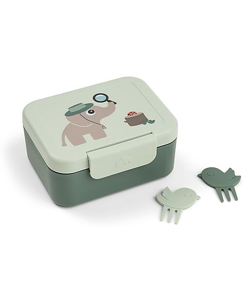 Done By Deer Portapranzo con Divisorio - Tiny Trails - Verde - 13 x 11 x 6 cm - 100% PP Alimentare Porta Merenda