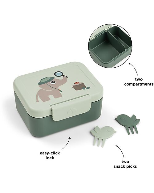 Done By Deer Portapranzo con Divisorio - Tiny Trails - Verde - 13 x 11 x 6 cm - 100% PP Alimentare Porta Merenda