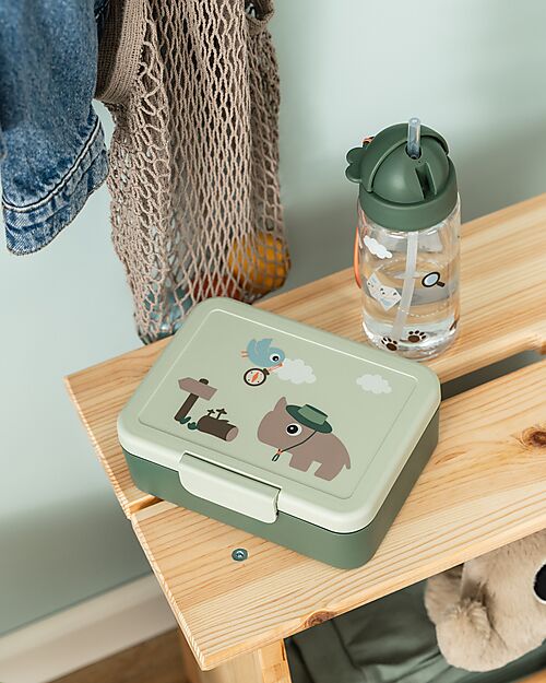 Done By Deer Portapranzo con Divisorio - Tiny Trails - Verde - 17,5 x 13 x 6,5 cm - 100% PP Alimentare Porta Merenda