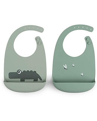 Done By Deer Set 2 Bavagli Impermeabili - Croco - Verde - Silicone Alimentare - con Tasca Bavagli Impermeabili