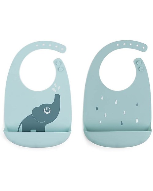 Done By Deer Set 2 Bavagli Impermeabili - Elphee - Blu - Silicone Alimentare - con Tasca Bavagli Impermeabili con Tasca