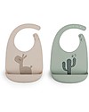 Done By Deer Set 2 Bavagli Impermeabili - Lalee - Sabbia/Verde - Silicone Alimentare - con Tasca Bavagli Impermeabili con Tasca