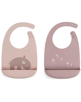 Done By Deer Set 2 Bavagli Impermeabili - Ozzo - Cipria - Silicone Alimentare - con Tasca Bavagli Impermeabili