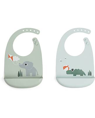 Done By Deer Set 2 Bavagli Impermeabili - Playground - Mix - 100% Silicone Alimentare - con Tasca Bavagli Impermeabili con Tasca