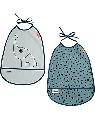 Done By Deer Set 2 Bavaglini Impermeabili con Tasca Elphee Blu - Chiusura a nastrini Bavagli Impermeabili con Tasca