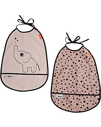 Done By Deer Set 2 Bavaglini Impermeabili con Tasca Elphee Rosa - Chiusura a nastrini Bavagli Impermeabili con Tasca