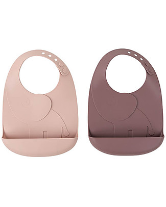 Done By Deer Set 2 Bavaglini Impermeabili con Tasca Elphee -Rosa Cipria -100% silicone alimentare Bavagli Impermeabili