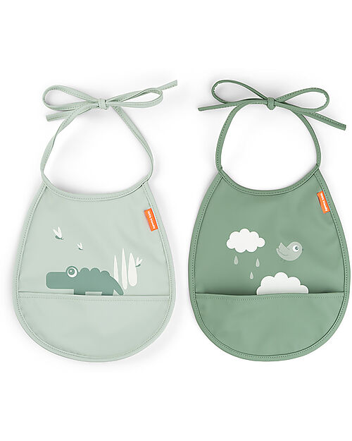 Done By Deer Set 2 Bavaglini Impermeabili - Croco - Verde - con Tasca Bavagli Impermeabili con Tasca