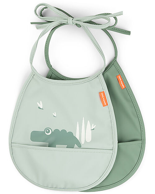 Done By Deer Set 2 Bavaglini Impermeabili - Croco - Verde - con Tasca Bavagli Impermeabili con Tasca