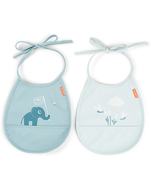 Done By Deer Set 2 Bavaglini Impermeabili - Elphee - Blu - con Tasca Bavagli Impermeabili con Tasca