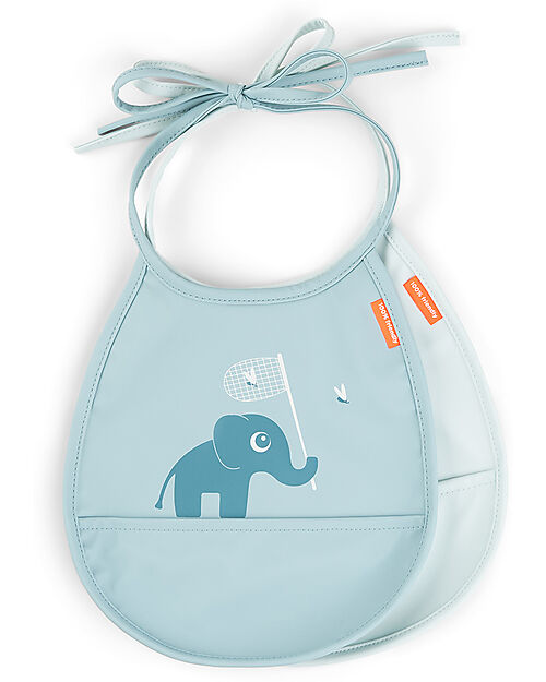 Done By Deer Set 2 Bavaglini Impermeabili - Elphee - Blu - con Tasca Bavagli Impermeabili con Tasca