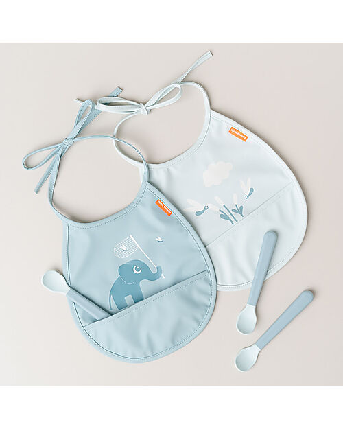 Done By Deer Set 2 Bavaglini Impermeabili - Elphee - Blu - con Tasca Bavagli Impermeabili con Tasca