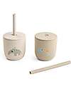 Done By Deer Set 2 Bicchieri con Tappo e Cannuccia 120 ml - Celebration - Sabbia - 100% Silicone Alimentare - 12m+ Bicchieri