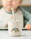 Done By Deer Set 2 Bicchieri con Tappo e Cannuccia 120 ml - Celebration - Sabbia - 100% Silicone Alimentare - 12m+ Bicchieri