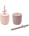 Done By Deer Set 2 Bicchieri con Tappo e Cannuccia - Peekaboo - Wally - Cipria - 100% Silicone Alimentare Bicchieri