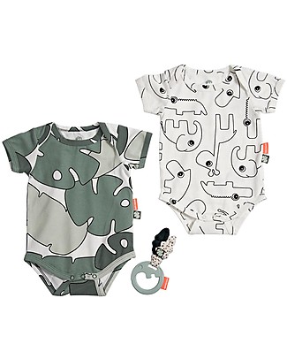 Done By Deer Set 2 Body e Sonaglio Tiny Tropics - Perfetto come regalo nascita! Body Manica Corta