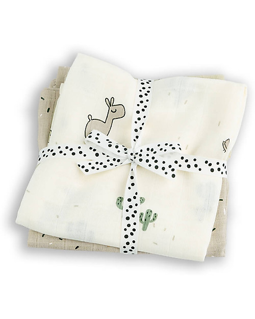 Done By Deer Set 2 Copertine Milleusi - Lalee - Sabbia - 100% Cotone Bio GOTS - 120x120cm Swaddle di Mussola