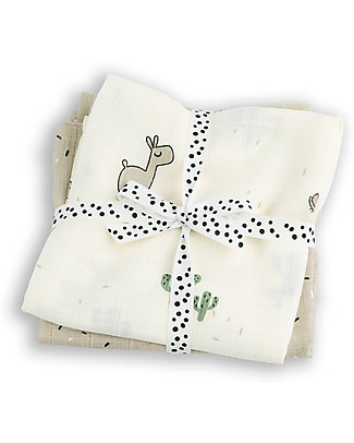 Done By Deer Set 2 Copertine Milleusi - Lalee - Sabbia - 100% Cotone Bio GOTS - 120x120cm Swaddle di Mussola