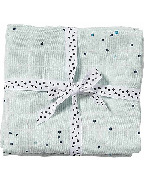 Done By Deer Set 2 Copertine Swaddle Milleusi Dreamy Dots, Celeste - 120x120 cm - 100% cotone Swaddle di Mussola