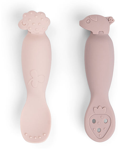 Done By Deer Set 2 Cucchiai da Apprendimento in Silicone - Tiny Farm - Cipria Posate
