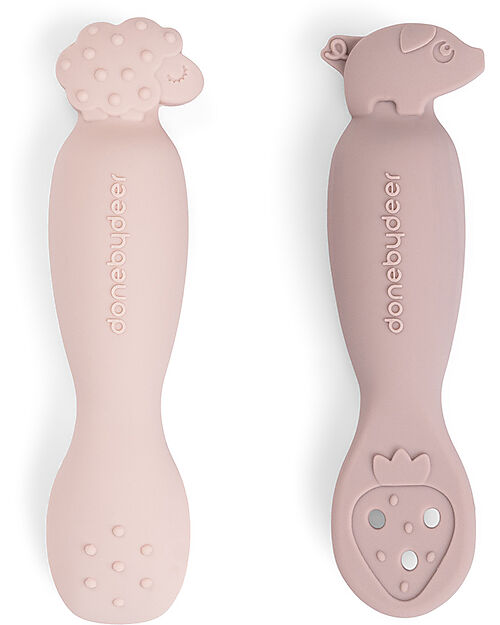 Done By Deer Set 2 Cucchiai da Apprendimento in Silicone - Tiny Farm - Cipria Posate