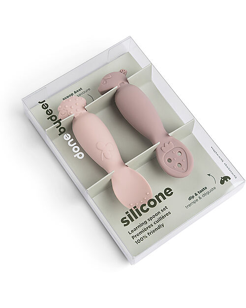 Done By Deer Set 2 Cucchiai da Apprendimento in Silicone - Tiny Farm - Cipria Posate