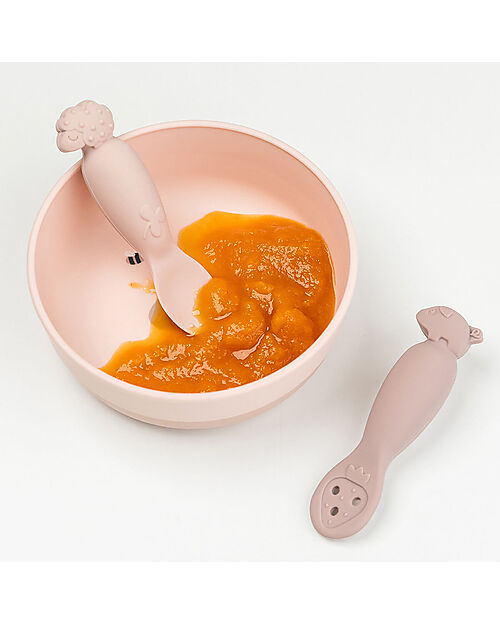Done By Deer Set 2 Cucchiai da Apprendimento in Silicone - Tiny Farm - Cipria Posate
