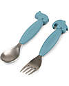 Done By Deer Set 2 Posate Anti-Scivolo - Forchetta e Cucchiaio - Blu - Silicone Alimentare e Acciaio inossidabile Posate