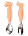 Done By Deer Set 2 Posate Anti-Scivolo - Forchetta e Cucchiaio - Coral - Silicone Alimentare e Acciaio inossidabile Posate