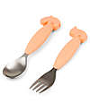 Done By Deer Set 2 Posate Anti-Scivolo - Forchetta e Cucchiaio - Coral - Silicone Alimentare e Acciaio inossidabile Posate